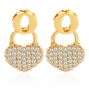 Cubic Zirconia Heart Lock Drop Earrings for