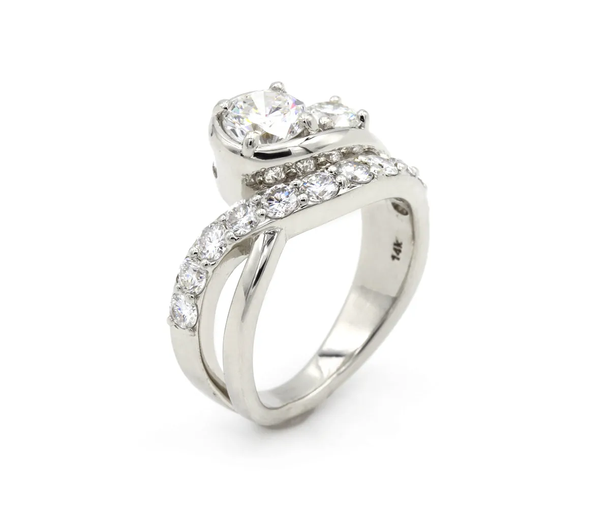 Curved Swirl Round Diamond and Baguette Ring