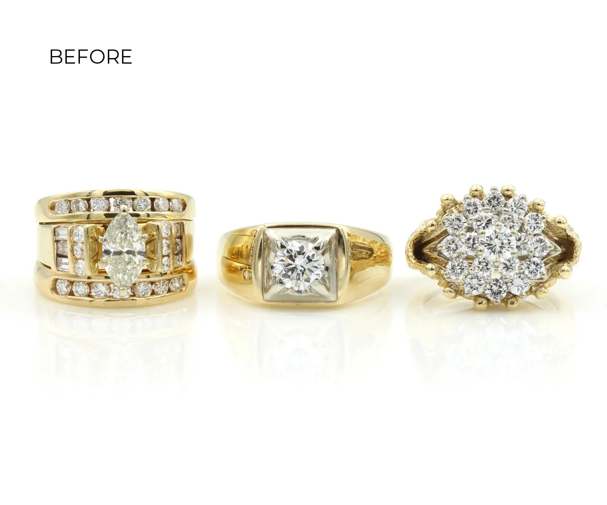 Curved Swirl Round Diamond and Baguette Ring