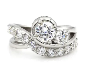 Curved Swirl Round Diamond and Baguette Ring