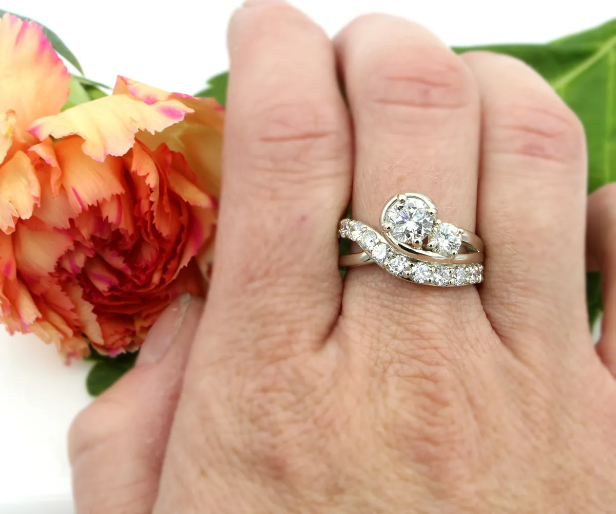 Curved Swirl Round Diamond and Baguette Ring