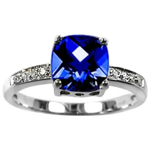 Cushion Created Sapphire and Diamond Ring in Silver