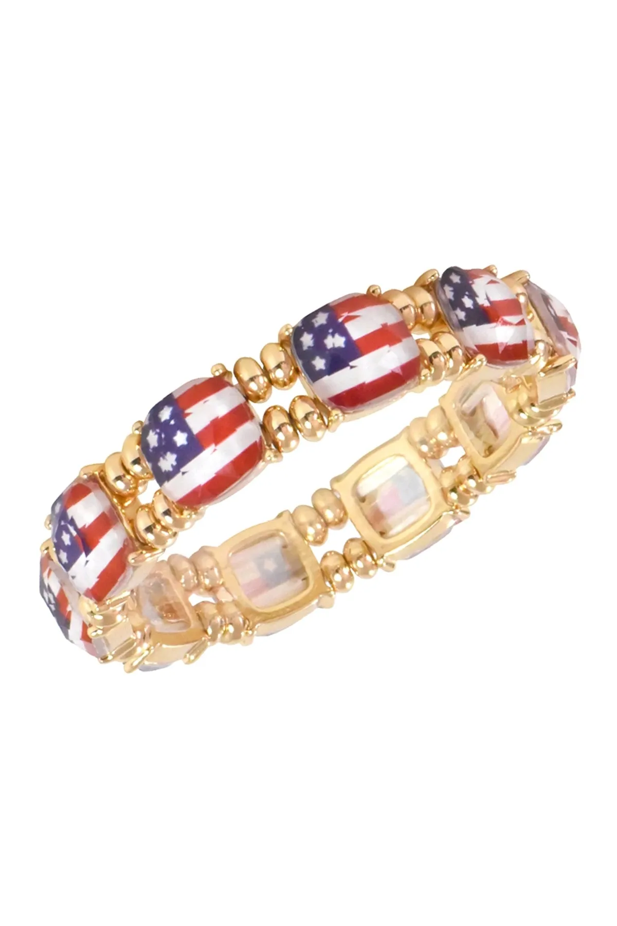 CUSHION CUT AMERICA FLAG W/ BEADS STRETCH BRACELET