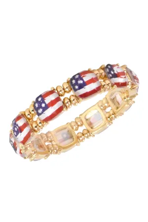 CUSHION CUT AMERICA FLAG W/ BEADS STRETCH BRACELET