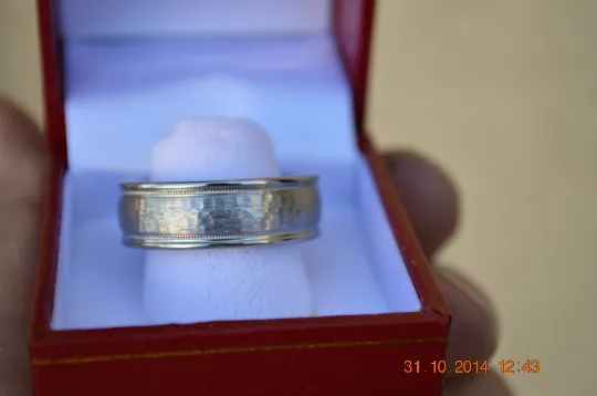 Custom Made Titanium Wedding Band with Tungsten Hammered Inlay Ring with Milgrain Design Available in mens and womens sizes 4-18