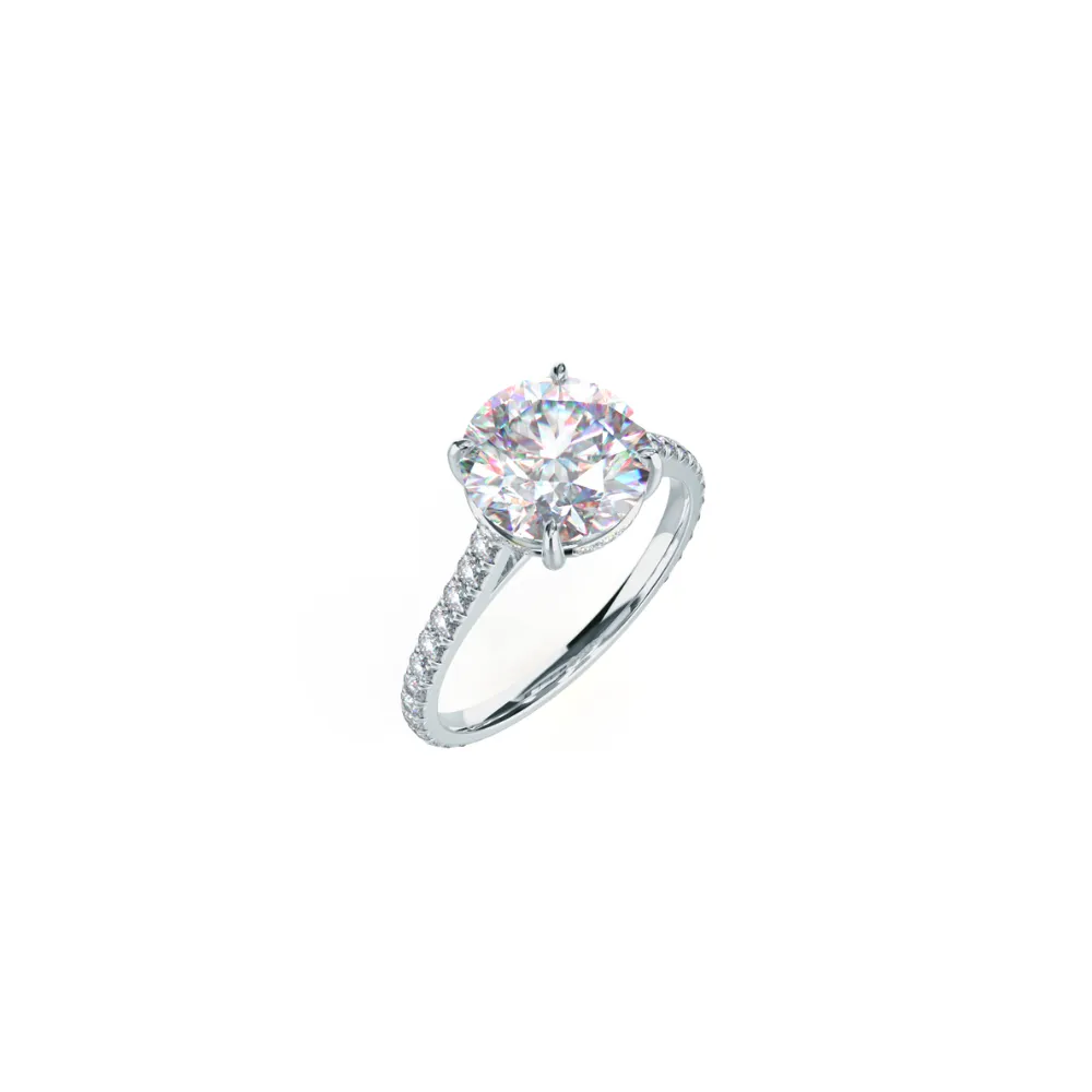 Custom Round Brilliant 4-Prong Solitaire & Pavé Diamond Ring with Hidden Halo