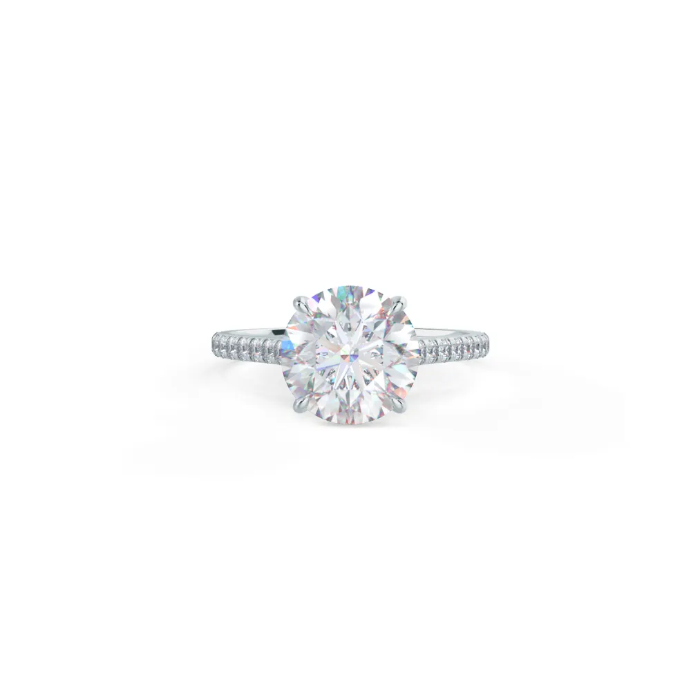 Custom Round Brilliant 4-Prong Solitaire & Pavé Diamond Ring with Hidden Halo