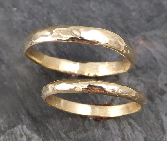 Custom Wedding bands 14k / 18k gold textured wedding rings Wedding Set byAngeline recycled gold