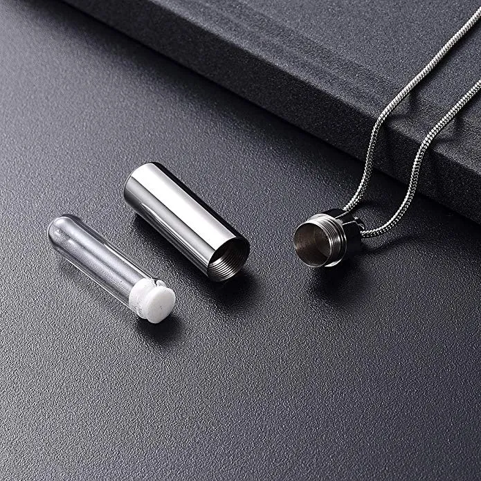 Cylinder Pendant Necklace with Glass Tube