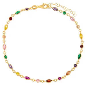 CZ Bezel Colored Marquise Anklet
