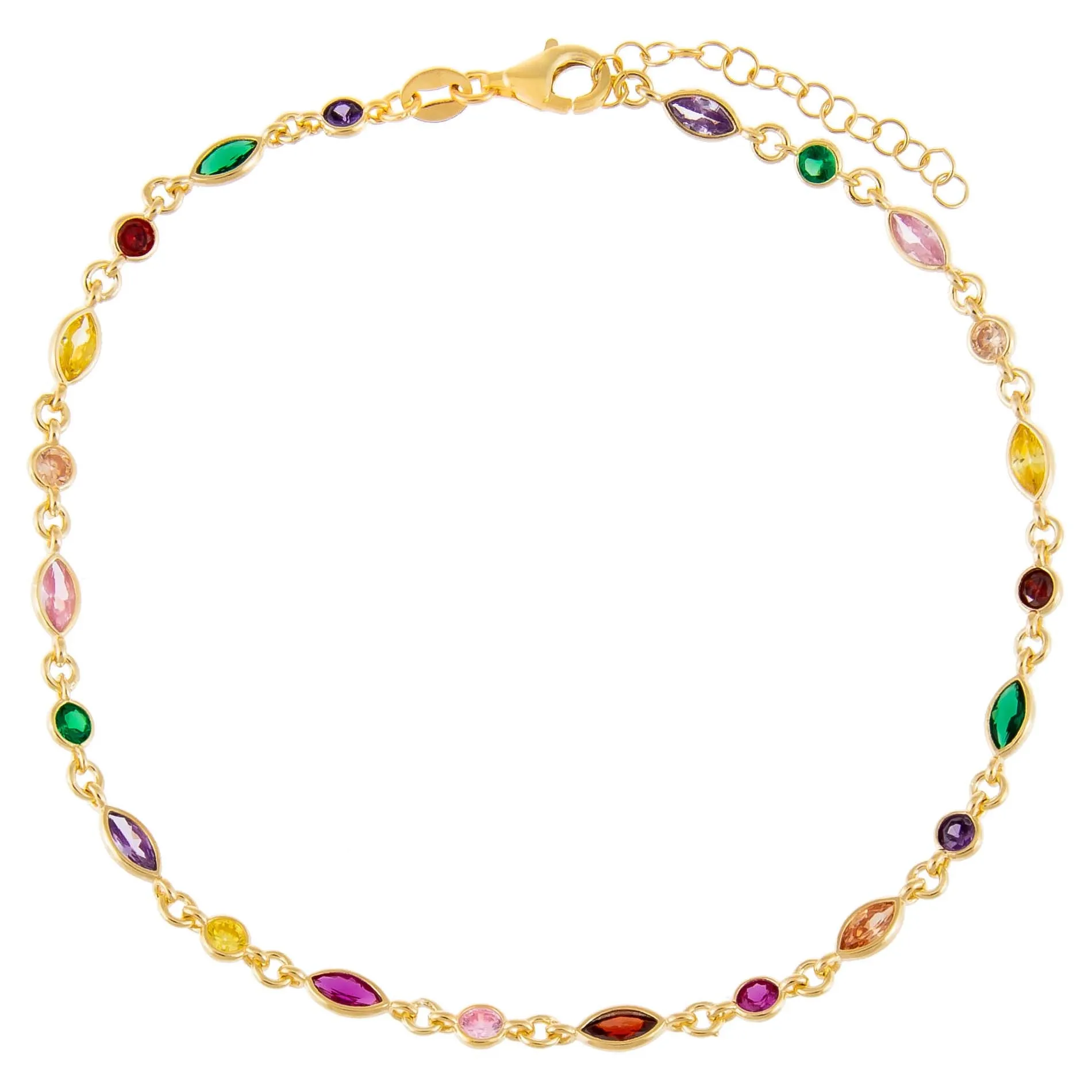 CZ Bezel Colored Marquise Anklet
