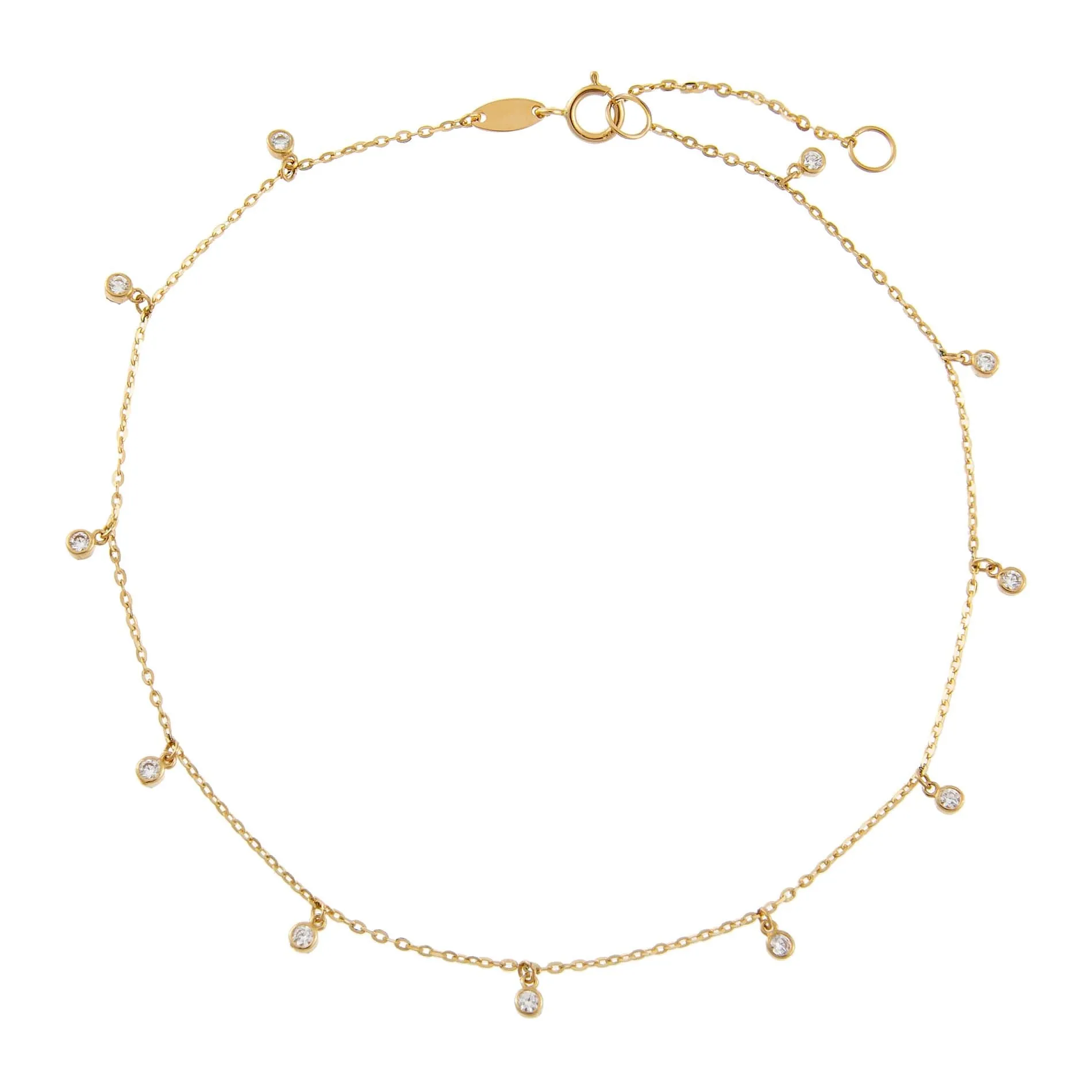CZ Bezel Dangle Anklet 14K