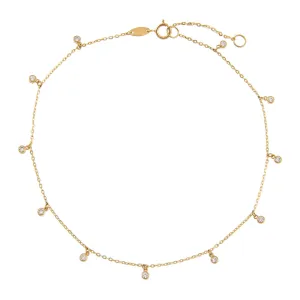 CZ Bezel Dangle Anklet 14K