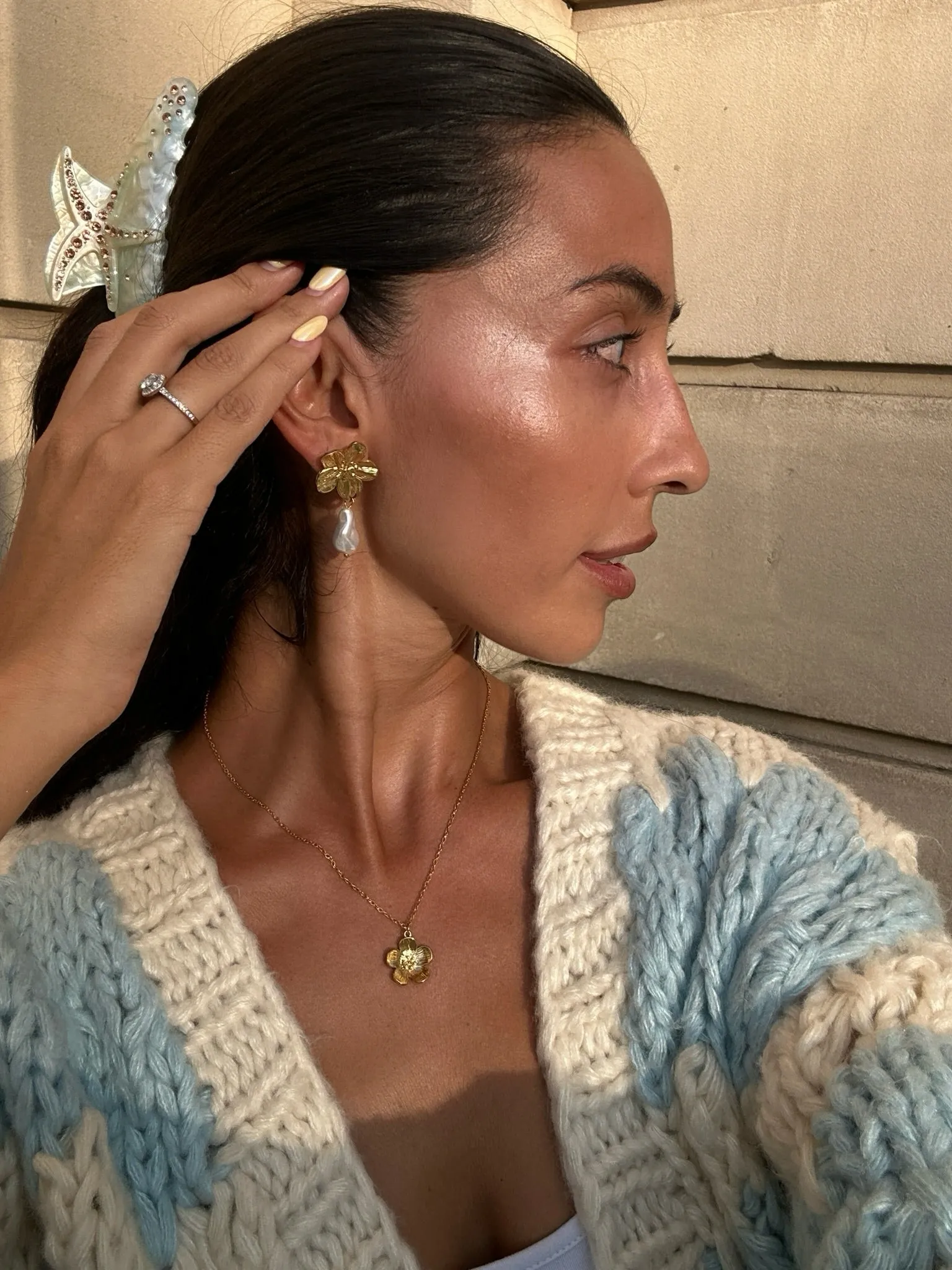 Dahlia Pearl Drop Earrings