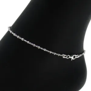 Dainty Sterling Silver Faceted Bead Rolo Link Anklet. Available in 3 Lengths.