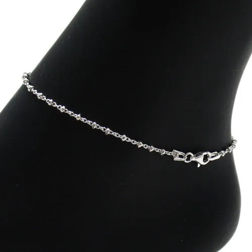 Dainty Sterling Silver Faceted Bead Rolo Link Anklet. Available in 3 Lengths.