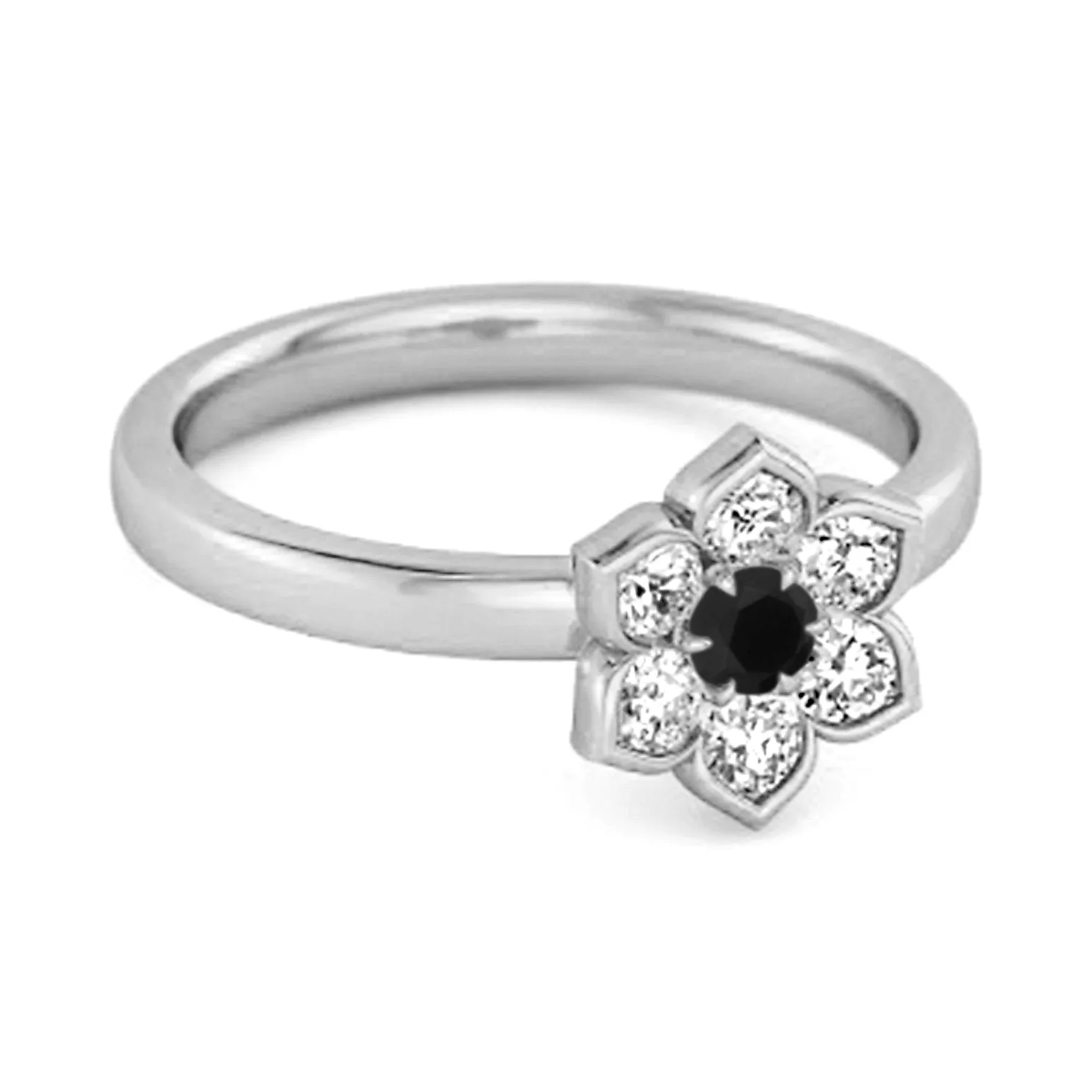 Daisy Flower 0.10 Cts Black Spinel 925 Sterling Silver Women Wedding Ring