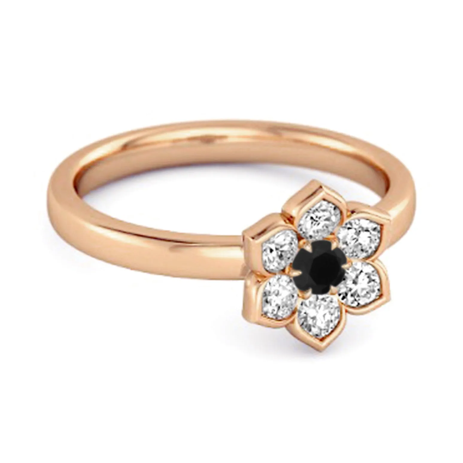 Daisy Flower 0.10 Cts Black Spinel 925 Sterling Silver Women Wedding Ring