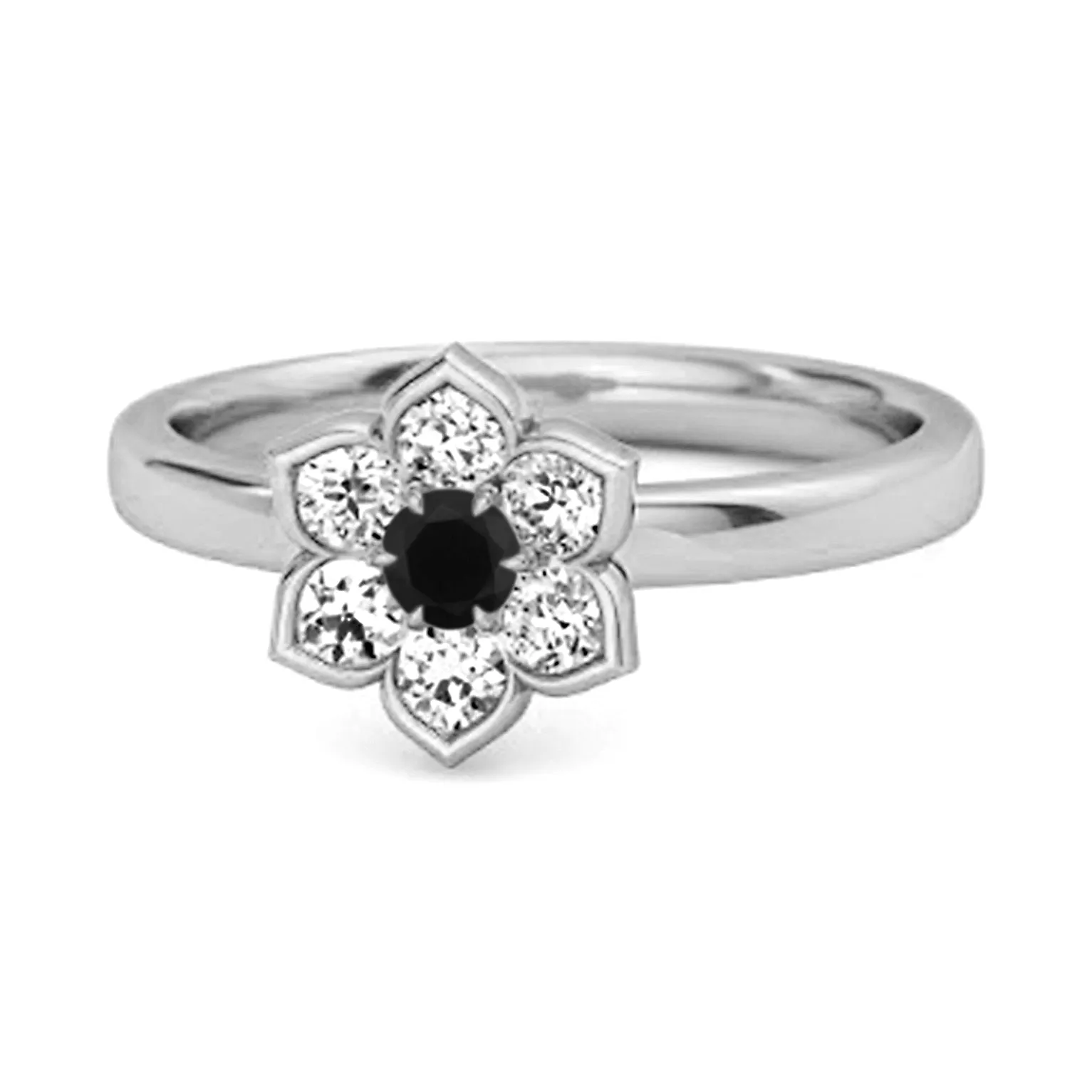 Daisy Flower 0.10 Cts Black Spinel 925 Sterling Silver Women Wedding Ring