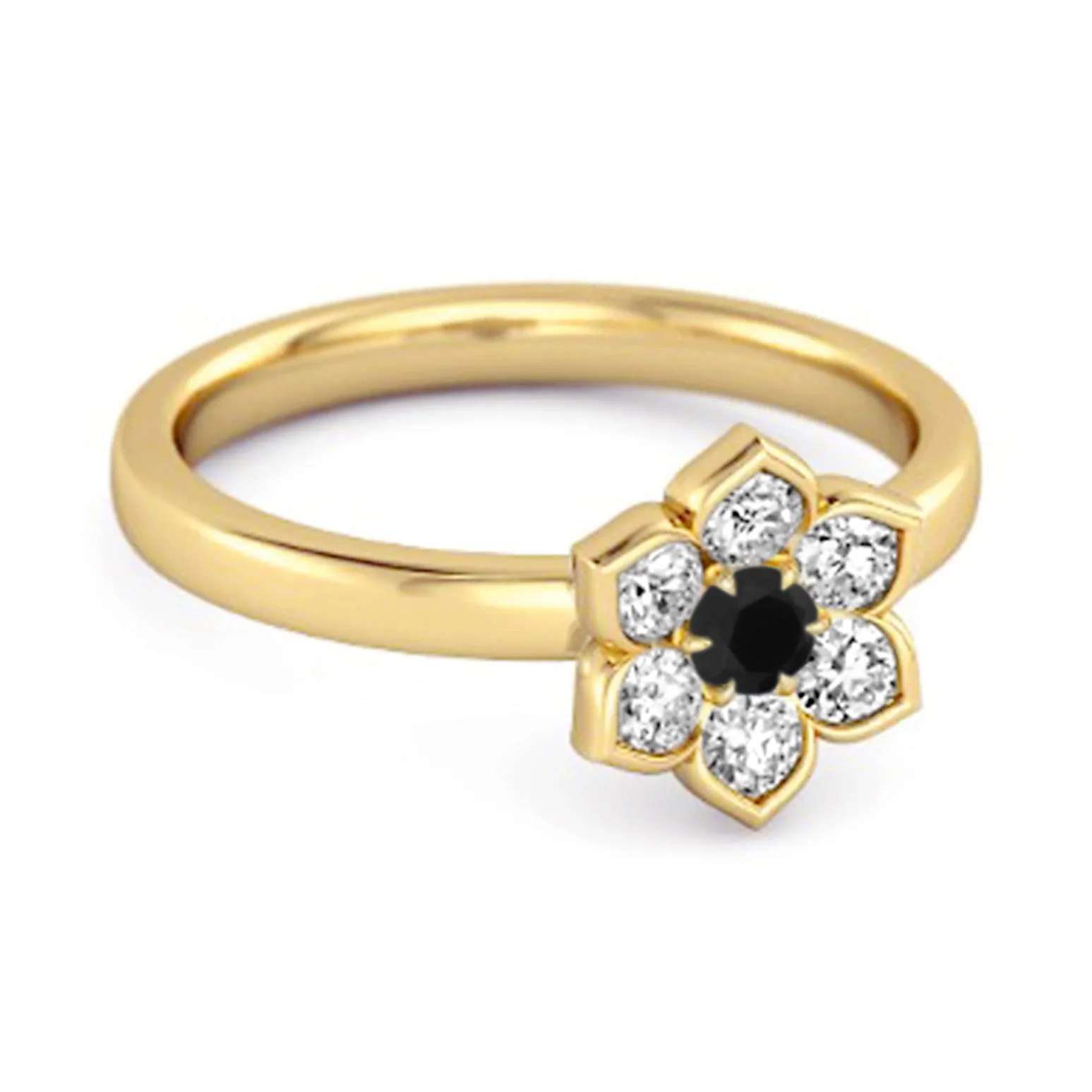 Daisy Flower 0.10 Cts Black Spinel 925 Sterling Silver Women Wedding Ring