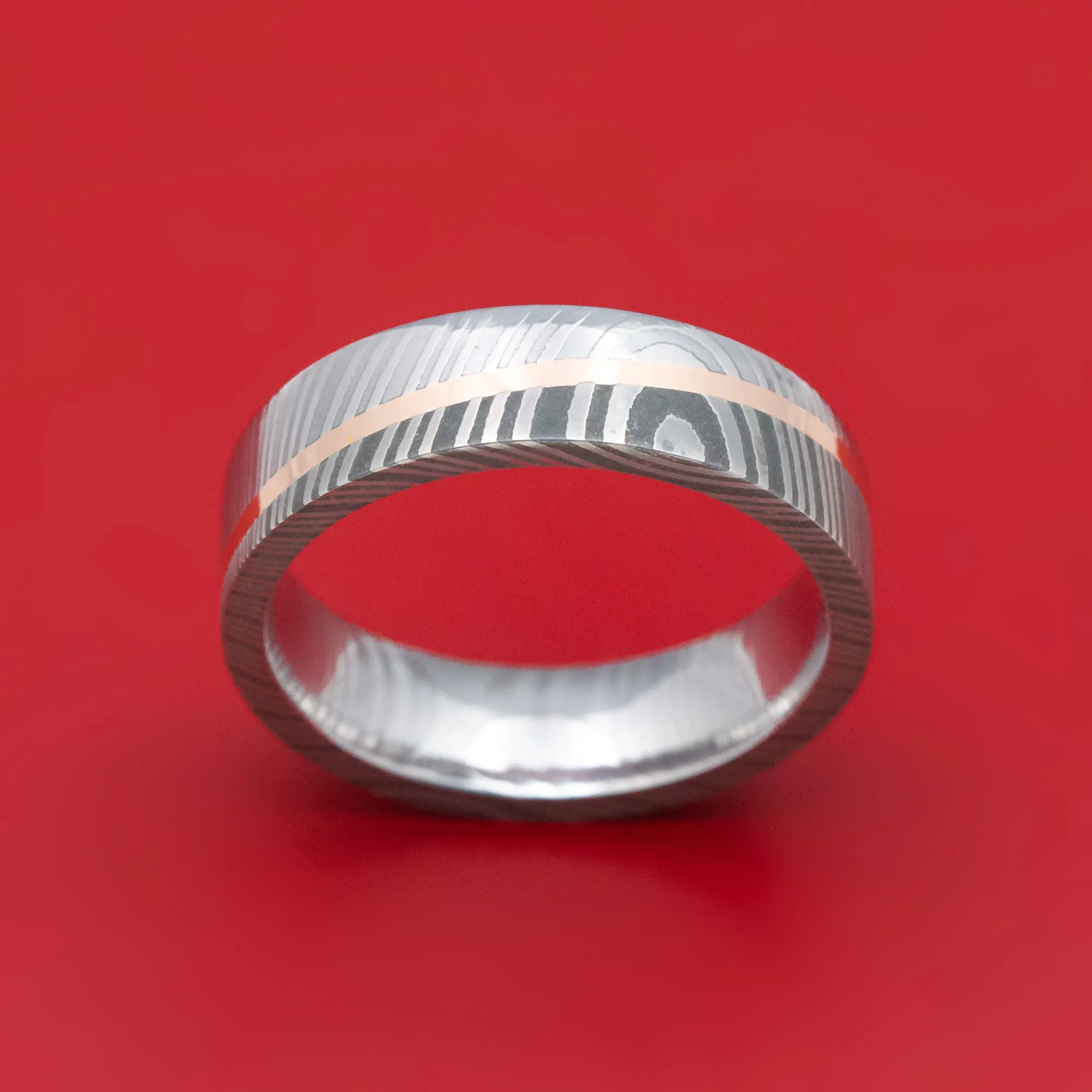 Damascus Steel Diagonal 14K Gold Ring Wedding Band Custom Made