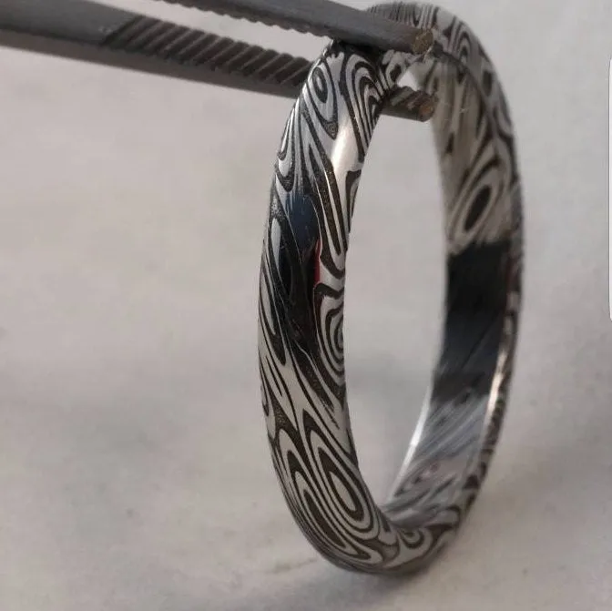 Damascus steel ring dark finish  "dark black coral" stainless, damascus ring womens rings , womens rings ,