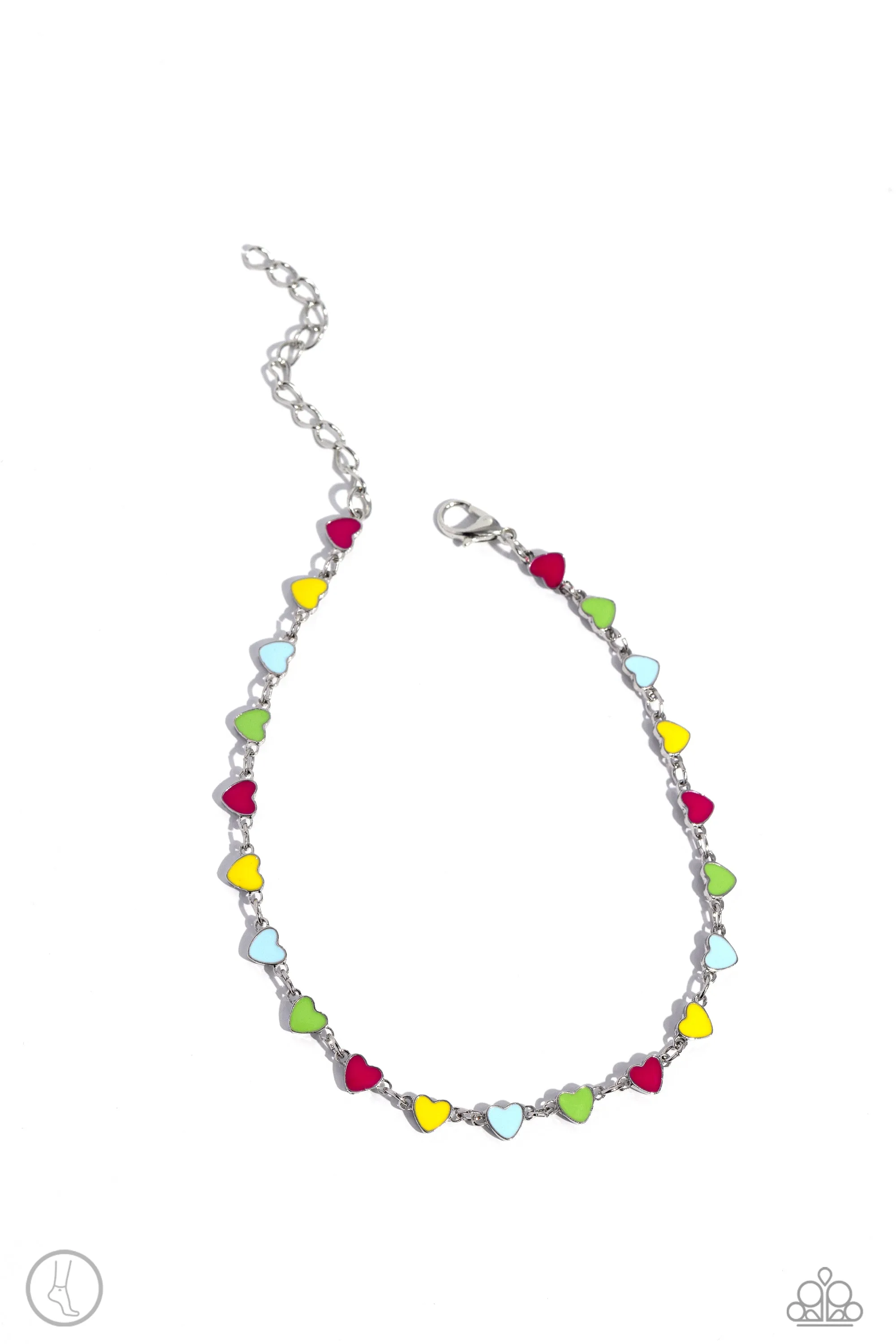 Dancing Delight - Multi - Pink, Blue, and Green Painted Heart Paparazzi Anklet