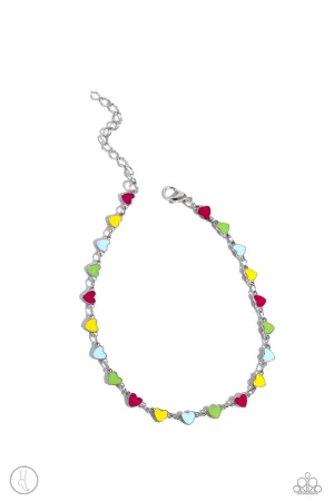 Dancing Delight - Multi - Pink, Blue, and Green Painted Heart Paparazzi Anklet