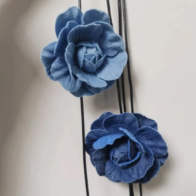 Denim Rose Corsage Choker Necklaces