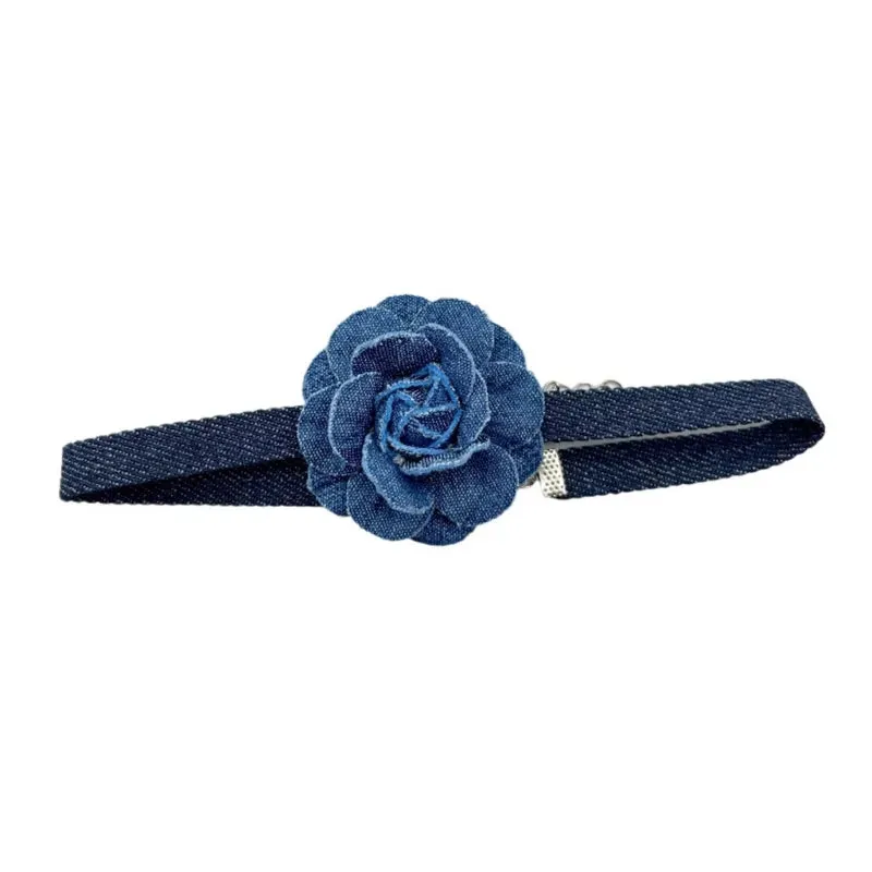 Denim Rose Corsage Choker Necklaces