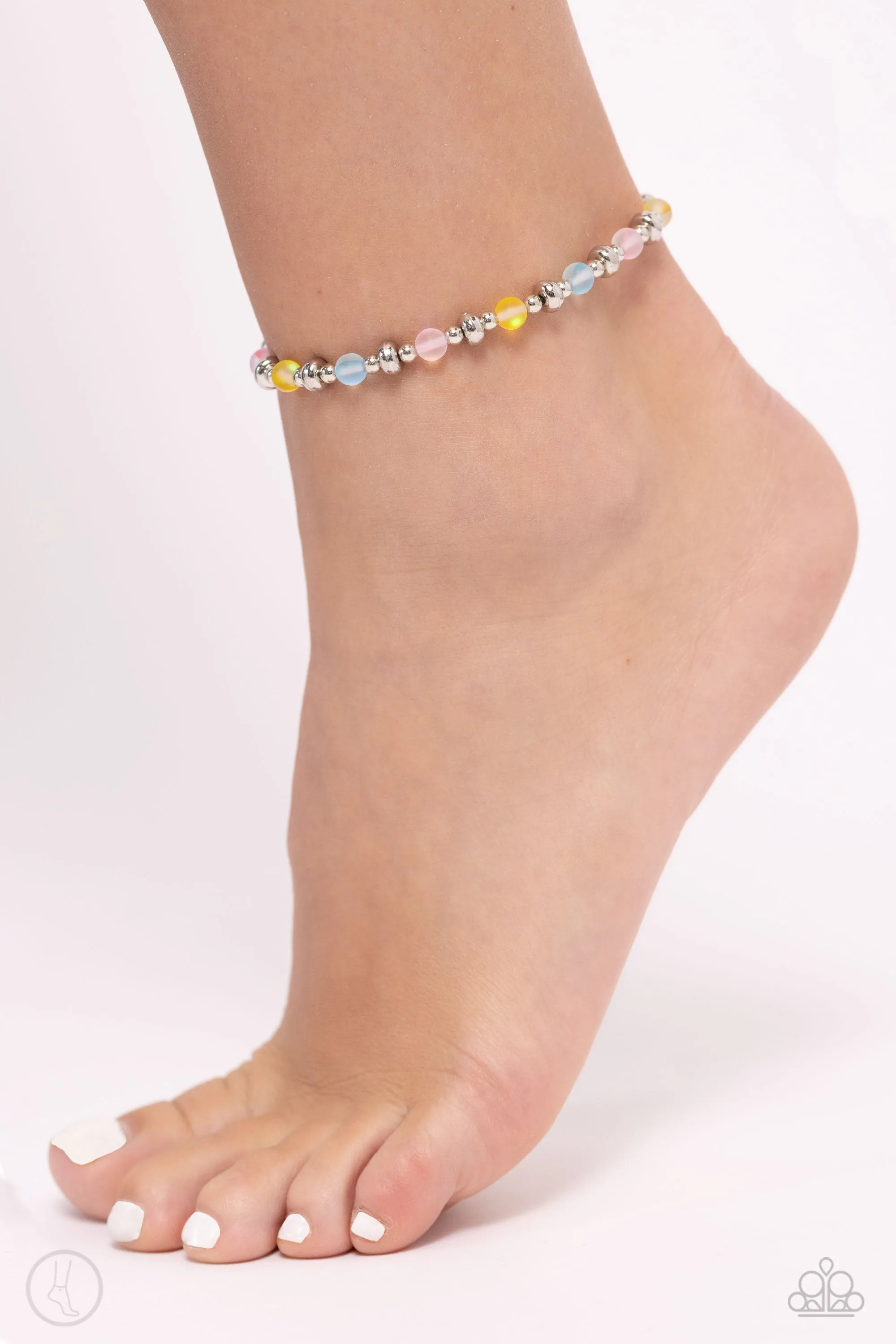 DEW or Die - Multi - Blue, Yellow, and Pink Bead Paparazzi Anklet