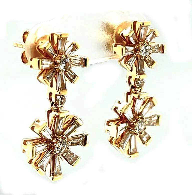 Diamond and Yellow Gold Snowflake Earrings
