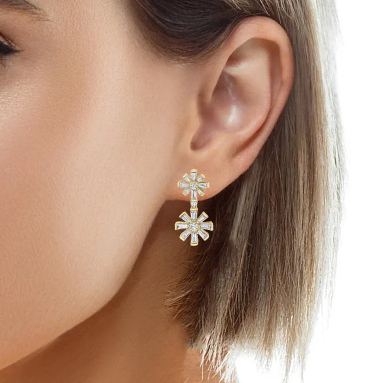 Diamond and Yellow Gold Snowflake Earrings