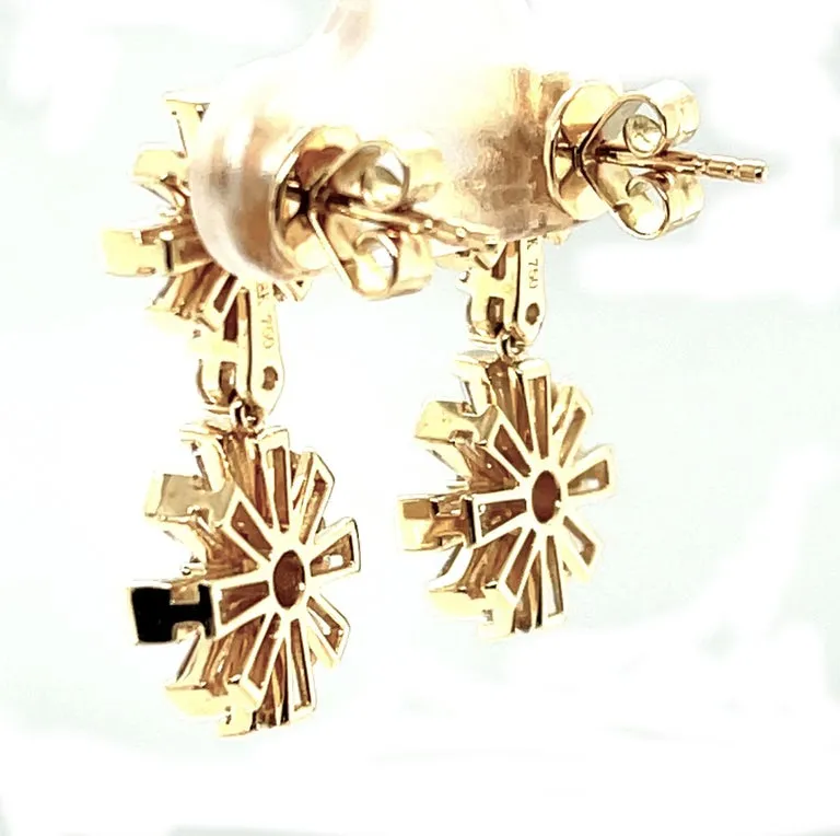 Diamond and Yellow Gold Snowflake Earrings
