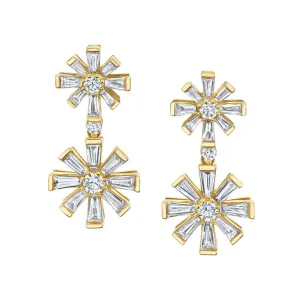 Diamond and Yellow Gold Snowflake Earrings