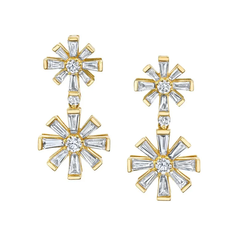 Diamond and Yellow Gold Snowflake Earrings