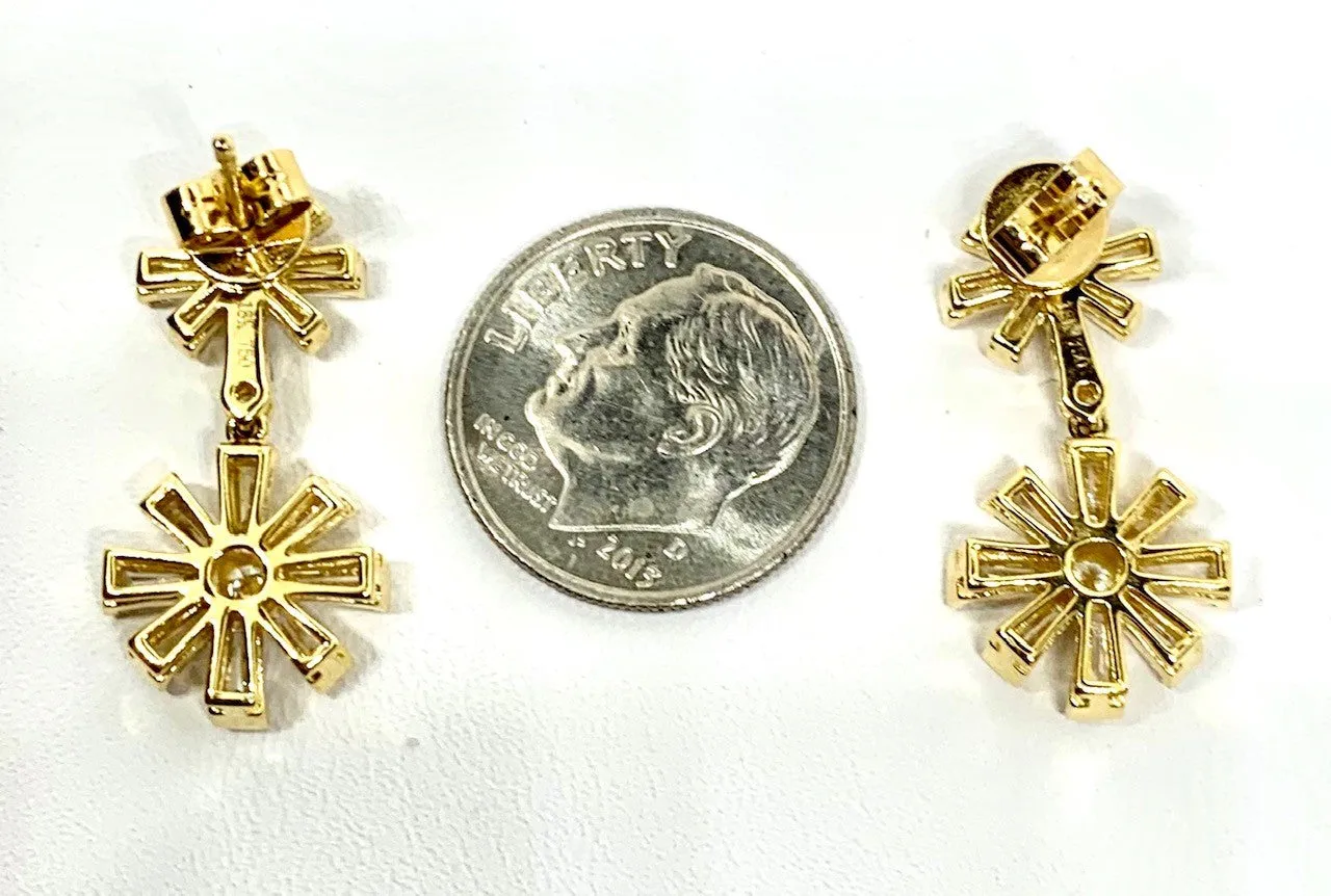 Diamond and Yellow Gold Snowflake Earrings