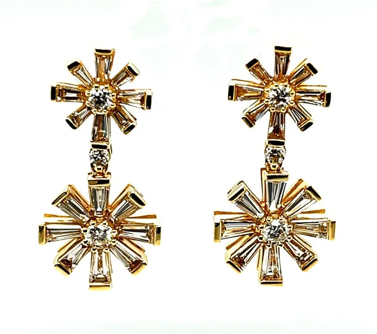 Diamond and Yellow Gold Snowflake Earrings