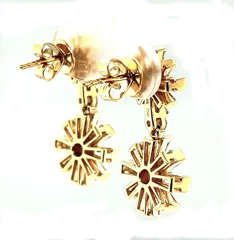 Diamond and Yellow Gold Snowflake Earrings