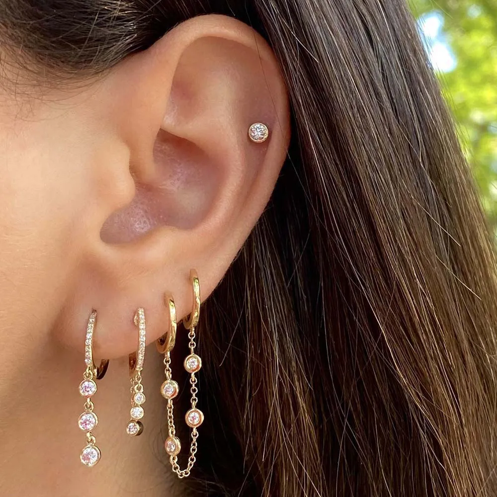 Diamond Bezel Drop Huggie Earring 14K