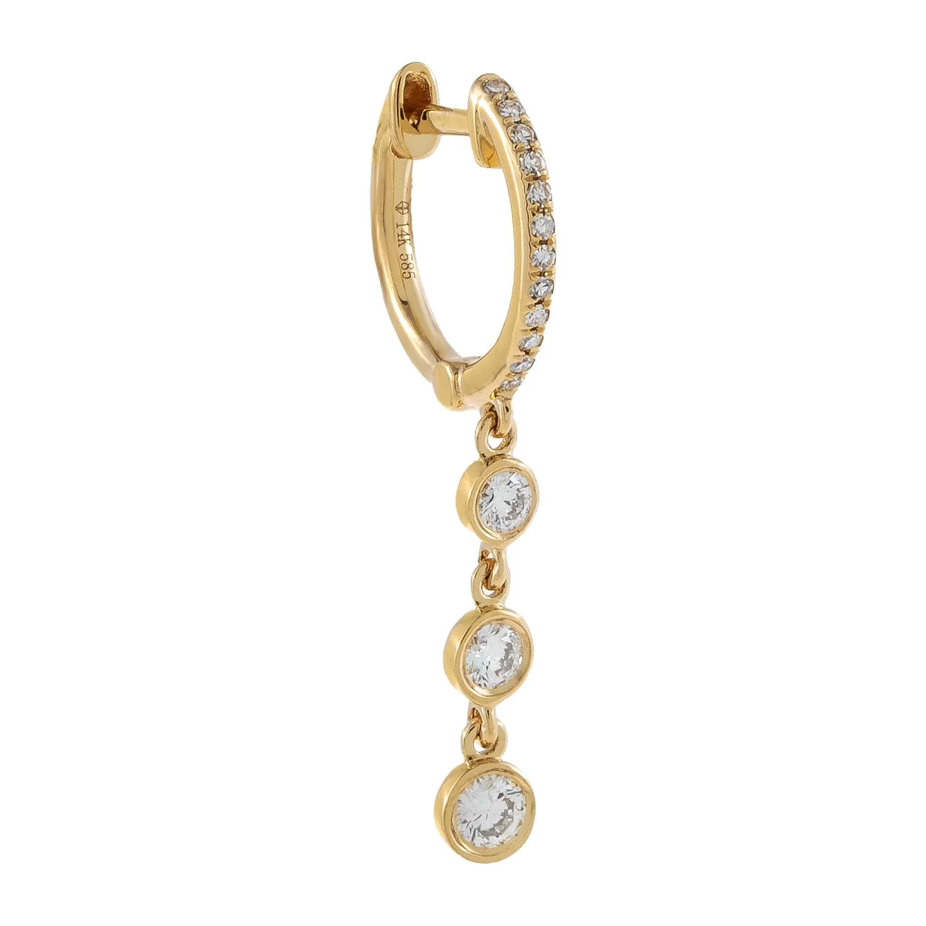 Diamond Bezel Drop Huggie Earring 14K