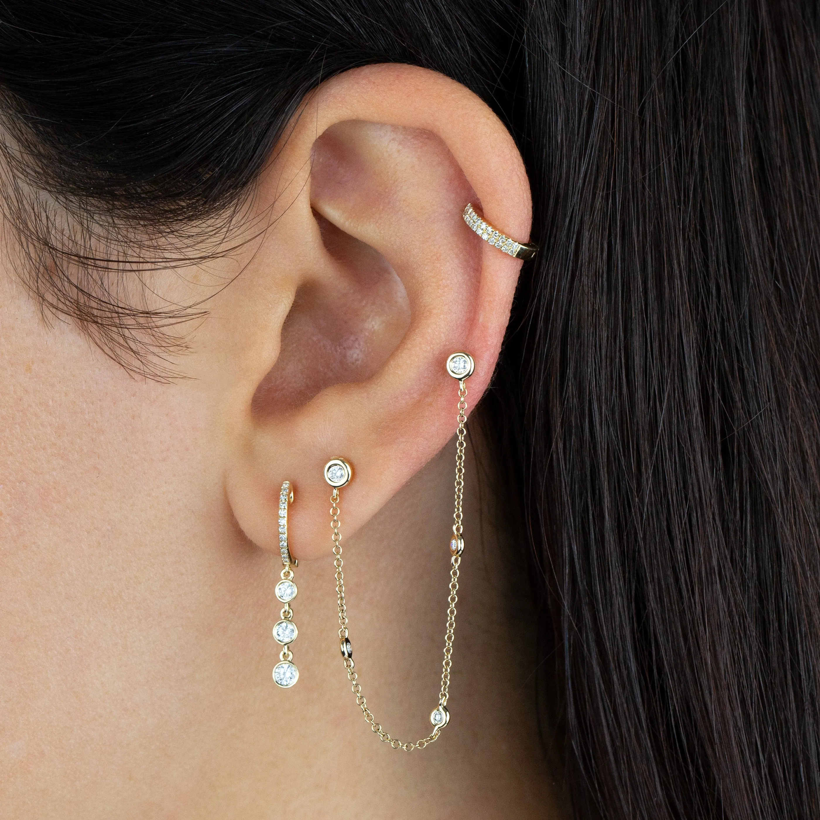 Diamond Bezel Drop Huggie Earring 14K