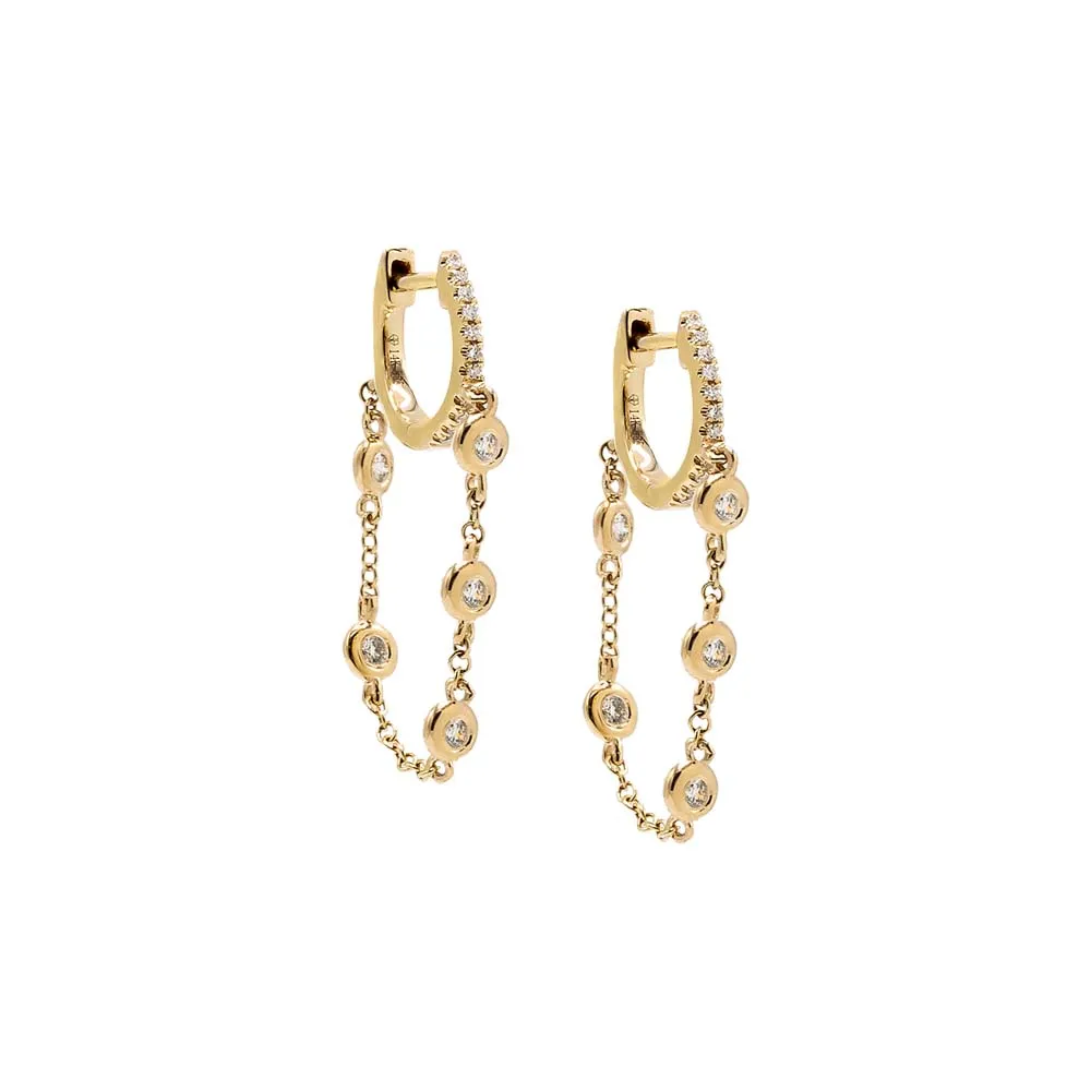 Diamond By The Yard Chain Drop Huggie Earring 14K