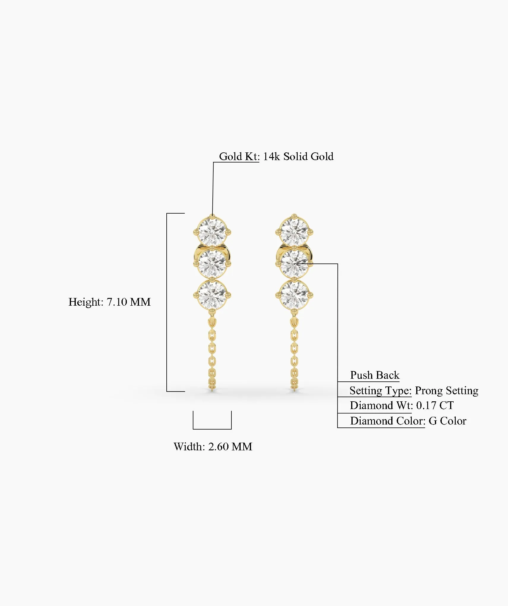 Diamond Chain Link Stud Earrings