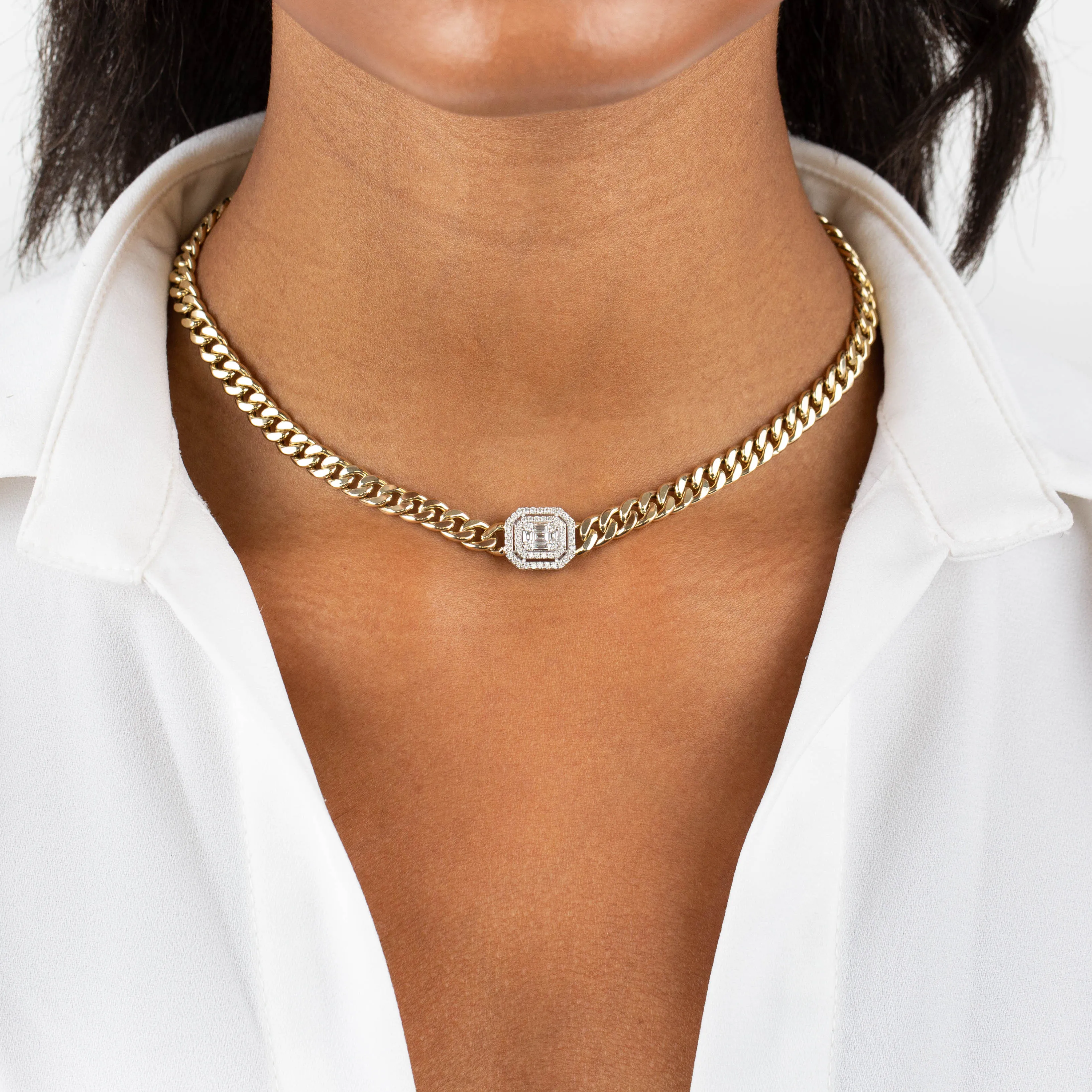 Diamond Double Illusion X Miami Cuban Chain Choker 14K