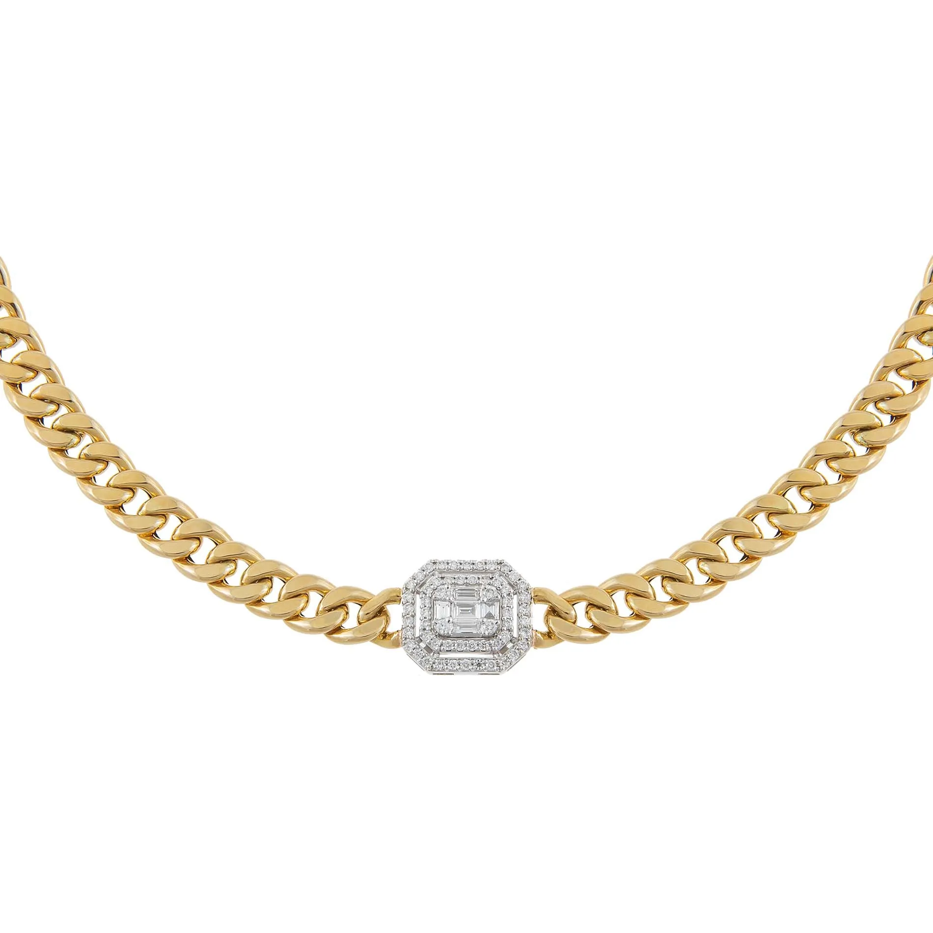Diamond Double Illusion X Miami Cuban Chain Choker 14K