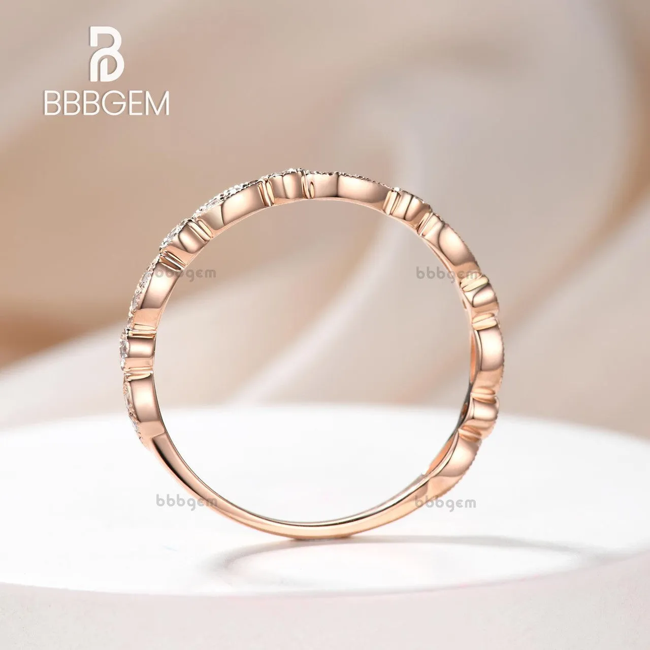 Diamond Eternity Rings 14k Rose Gold Antique Art Deco Wedding Band Marquise Anniversary