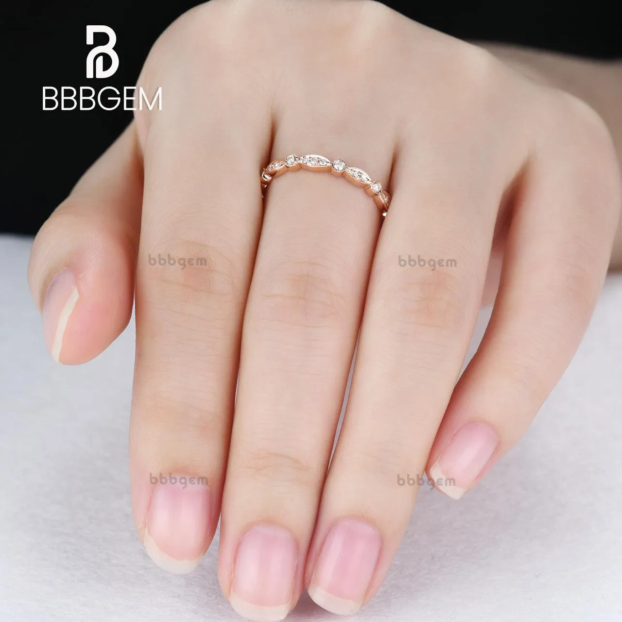 Diamond Eternity Rings 14k Rose Gold Antique Art Deco Wedding Band Marquise Anniversary