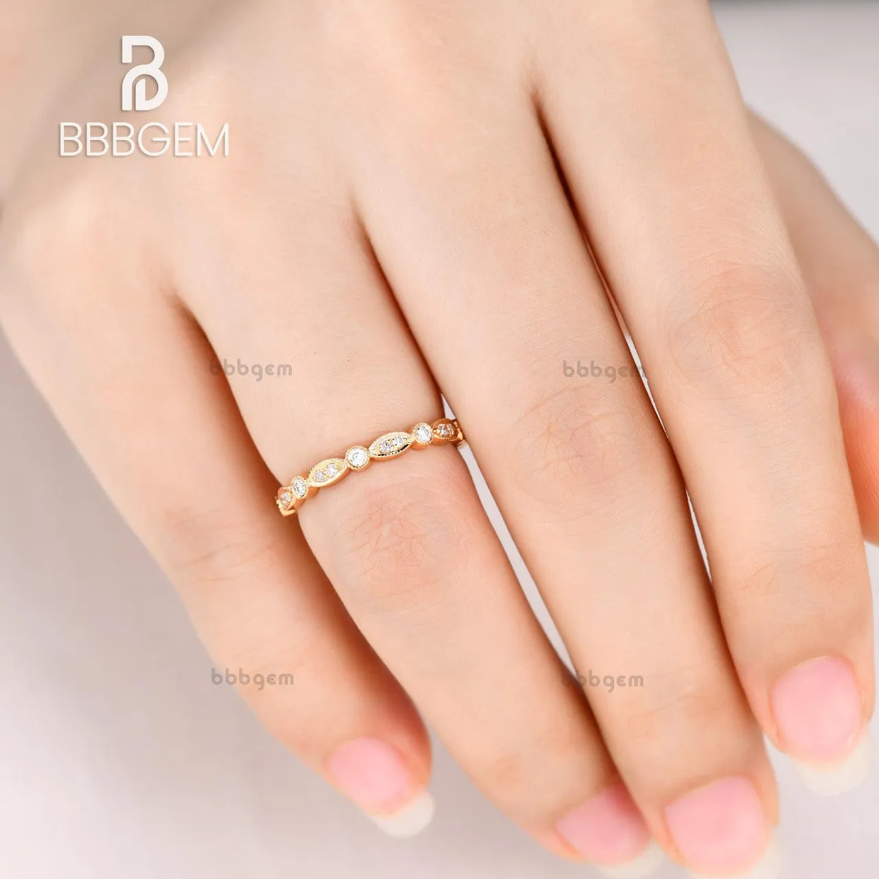 Diamond Eternity Rings 14k Rose Gold Antique Art Deco Wedding Band Marquise Anniversary