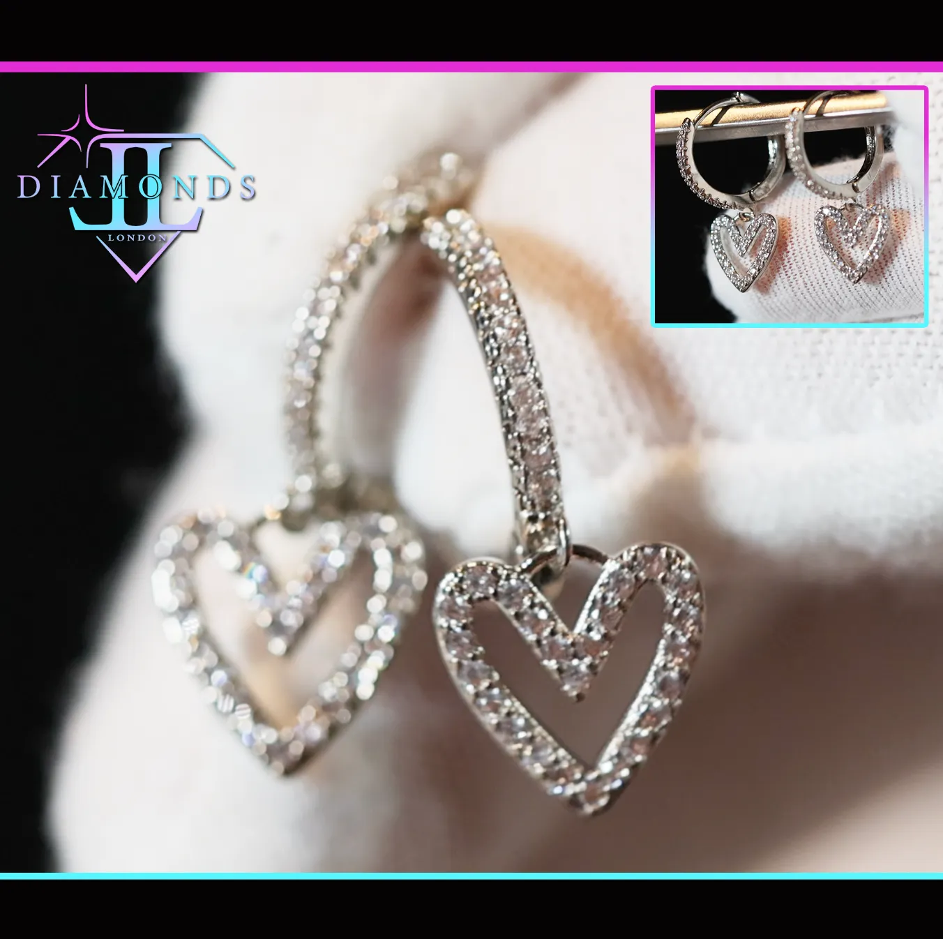 Diamond Heart Earrings | Heart Earrings | Womens Earrings